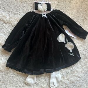 Baby Starters Black Velvet Baby Dress with Floral Accents 3-Piece Set 9 Months